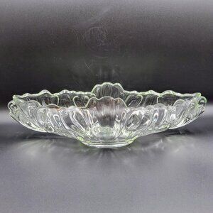 Jeanette Glass Gondola Bowl Fruit Compote Vintage Clear Oblong Console Read
